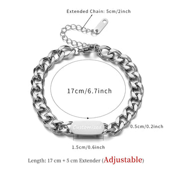 シルバーブレスレットのサイズガイド:17cm+延長チェーン5cm、長さ調節可能